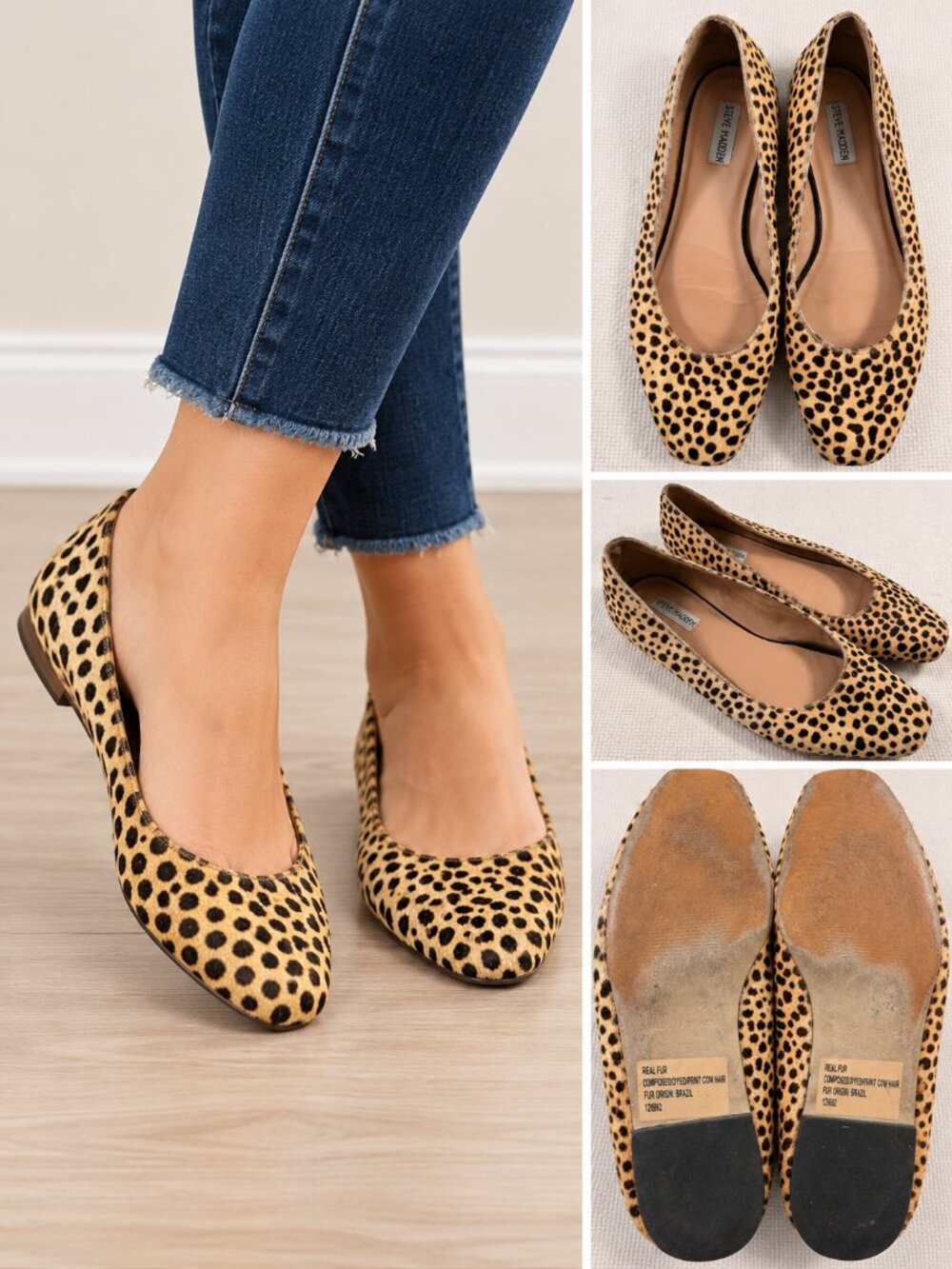 Steve Madden Leopard Pony Hair Ballet Flats Size 10M Cow Hair